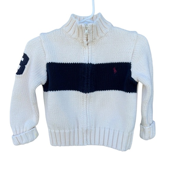 Polo Ralph Lauren Y2K Stripe Knit Cardigan Number Patch Full Zip 18 Mo FLAW - Picture 1 of 9